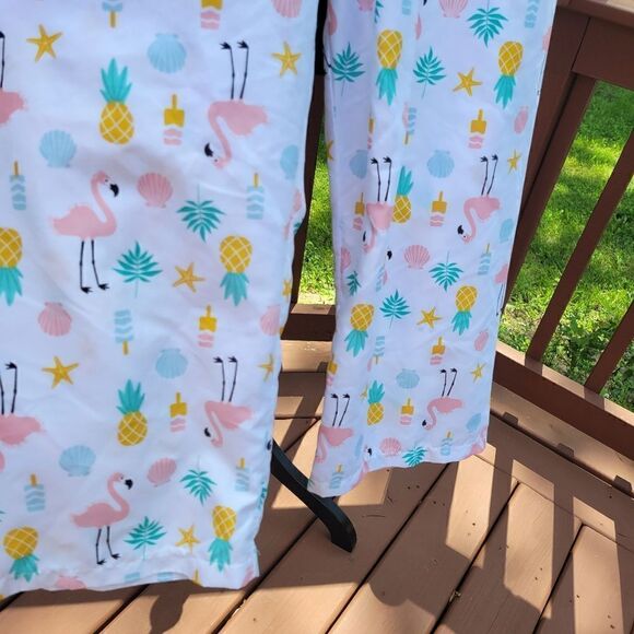 Bobbie Brooks Women's Sleep Pants White & Pink Flamingo's sz Med - Picture 4 of 10